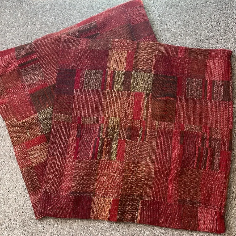 Set of 2 Crate & Barrel 23x23 Pillow Shams - woven patchwork pattern